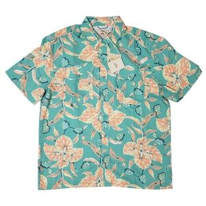 Faherty Button Down Shirt Shorelite Air Short Sleeve Large Teal Ventilated Back